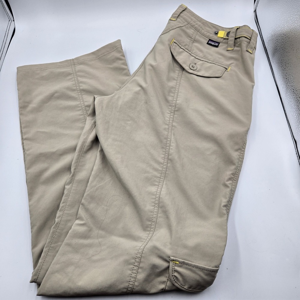 Patagonia Byway Convertible Pants Womens 8 Beige Khaki Hiking Cargo Zip Pocket‎